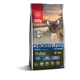 Blitz Holistic Cat Adult сухой низкозерновой корм для взрослых кошек с курицей и рыбой - 400 г