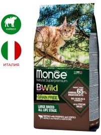 Сухой корм Monge BWild Grain Free с мясом буйвола для крупных кошек всех возрастов, 10 кг