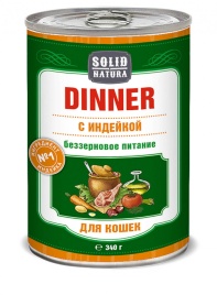 Solid Natura Dinner Индейка влажный корм для кошек в жестяной банке 340 г