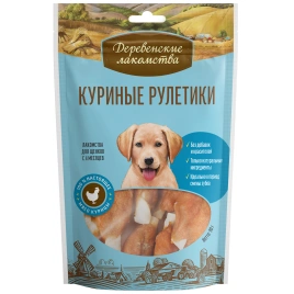Лакомство «Деревенские лакомства» куриные рулетики для щенков, 90 г