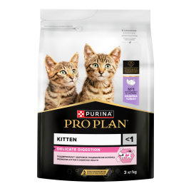 Сухой корм Purina Pro Plan Kitten Delicate Digestion для котят с чувствительным пищеварением, с индейкой, 3 кг