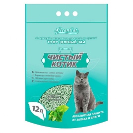 Комкующийся наполнитель Чистый Котик Тофу с ароматом зеленого чая, 12 л