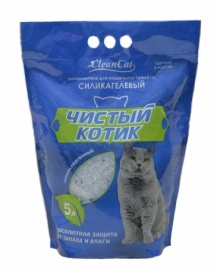 Силикагелевый наполнитель Чистый Котик с синими кристаллами, колотые гранулы, 5 л