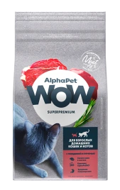 Сухой корм ALPHAPET WOW Superpremium Beef &amp; Liver для взрослых домашних кошек и котов, с говядиной и печенью, 7 кг