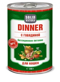 Solid Natura Dinner Говядина влажный корм для кошек в жестяной банке 340 г