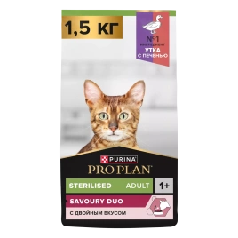 Сухой корм PRO PLAN Duck &amp; Liver для взрослых стерилизованных кошек и кастрированных котов, с высоким содержанием утки и печенью, 1,5 кг