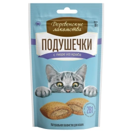 Лакомство «Деревенские лакомства» подушечки с пюре из краба для кошек, 30 г