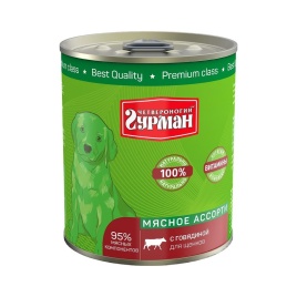 Полнорационный консервированный корм Четвероногий Гурман Мясное ассорти для щенков с говядиной - 340 г