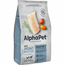 Сухой корм ALPHAPET Superpremium Monoprotein White Fish для взрослых собак мелких пород, с белой рыбой, 1,5 кг
