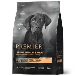 Сухой корм Premier Dog Turkey JUNIOR Medium&Maxi для юниоров средних и крупных пород свежее мясо индейка 3 кг