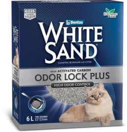 Наполнитель White Sand для кошачьего туалета, комкующийся С усиленной блокировкой запахов с активированным углем, 6 л