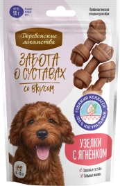 Лакомство «Деревенские лакомства» забота о суставах для собак узелки с ягненком, средние, 90 г