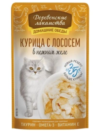 Влажный корм «Деревенские лакомства» для кошек с курицей и лососем, 70 г