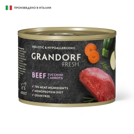 Влажный корм консервы Grandorf Fresh Beef & Carrot для собак паштет из говядины с цукини и морковью, 200 г
