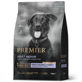 Сухой корм Premier Dog Salmon&Turkey ADULT Medium для собак средних пород свежее филе лосось с индейкой 3 кг