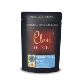 Clan De File влажный корм для кошек с лососем и шпинатом в соусе - 85 г