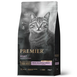 Сухой корм Premier Cat Salmon&Turkey ADULT для взрослых кошек свежее филе лосось с индейкой 2 кг