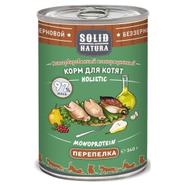Solid Natura Holistic влажный корм для котят с перепелкой в консервах - 340 г