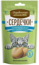 Лакомство «Деревенские лакомства» сердечки с таурином для здоровья сердца кошек, 30 г