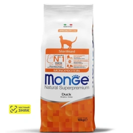 Сухой корм Monge Cat Speciality Line Monoprotein Sterilised Duck для стерилизованных кошек с уткой, 10 кг