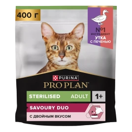 Сухой корм PRO PLAN Duck &amp; Liver для взрослых стерилизованных кошек и кастрированных котов, с высоким содержанием утки и печенью, 400 г