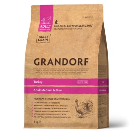 Сухой корм Grandorf Med &amp; Maxi Turkey для взрослых собак средних и крупных пород, с индейкой, 3 кг