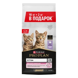Сухой корм Purina Pro Plan Kitten Delicate Digestion для котят до 1 года, индейка, 10 кг + 2 кг