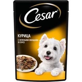Cesar влажный корм для взрослых собак с курицей с зелеными овощами в паучах - 85 г