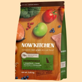 Сухой корм NOW'KITCHEN Fresh Senior для кошек старше 7 лет со свежей индейкой, уткой, лососем, 3.36 кг