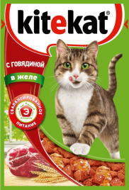 Kitekat корм для кошек в паучах с Говядиной в желе 85 г