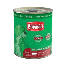 Полнорационный консервированный корм Четвероногий Гурман Мясное ассорти для собак с говядиной - 340 г