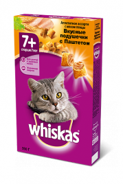 Whiskas сухой корм в форме подушечек с паштетом, аппетитное ассорти с мясом птицы для пожилых кошек старше 7 лет - 350 гр