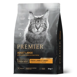Сухой корм Premier Cat Lamb&Turkey ADULT LARGE для взрослых кошек крупных пород свежее мясо ягненок с индейкой 8 кг