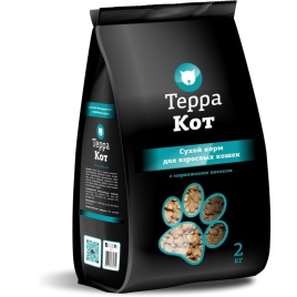 Терра Кот сухой корм для взрослых кошек всех пород с норвежским лососем - 2 кг