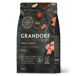 Сухой корм Grandorf Fresh Cat для взрослых кошек диетическая формула для особо аллергичных кошек индейка с бататом 400 г