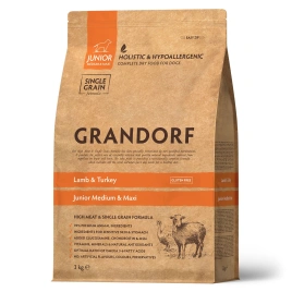 Сухой корм Grandorf Lamb & Turkey Junior Ягненок с индейкой для юниоров всех пород, 3 кг