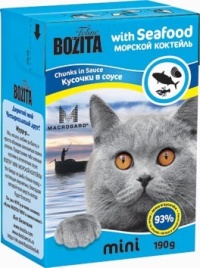 Bozita MINI консервы для кошек кусочки в соусе Морской коктейль 190 г