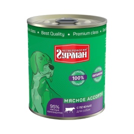 Полнорационный консервированный корм Четвероногий Гурман Мясное ассорти для собак с печенью - 340 г