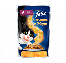 Паучи Felix Sensations для взрослых кошек с уткой и шпинатом в желе - 85 г