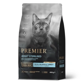 Сухой корм Premier Cat Salmon&Turkey STERILISED для стерилизованных кошек свежее филе лосось с индейкой 400 г