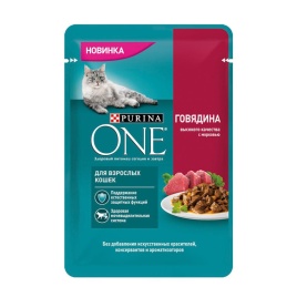 Purina ONE влажный корм для взрослых кошек с говядиной и морковью в паучах - 75 г