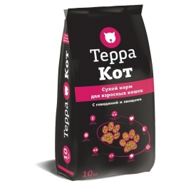 Терра Кот сухой корм для взрослых кошек всех пород с говядиной и овощами - 10 кг