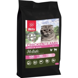 Blitz Holistic Cat Adult низкозерновой корм для взрослых кошек с курицей и ягненком - 5 кг