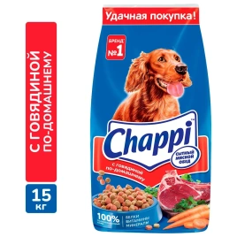 Сухой корм Chappi Сытный мясной обед с говядиной по-домашнему для взрослых собак, 15 кг