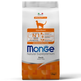 Сухой корм Monge Cat Speciality Line Monoprotein Sterilised Duck для стерилизованных кошек с уткой, 1,5 кг