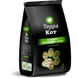 Терра Кот сухой корм для взрослых кошек всех пород с перепелками - 2 кг