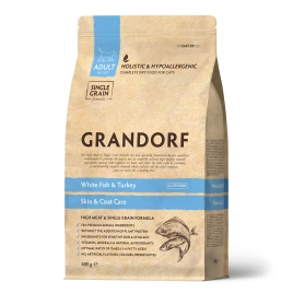 Сухой корм Grandorf White Fish & Turkey Skin & Care Белая рыба с индейкой — забота о коже и шерсти для кошек, 400 г