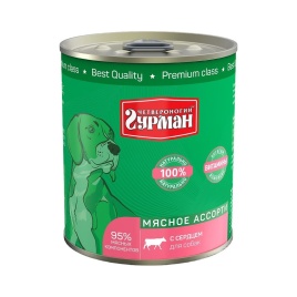 Полнорационный консервированный корм Четвероногий Гурман Мясное ассорти для собак с сердцем - 340 г