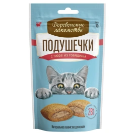 Лакомство «Деревенские лакомства» подушечки с пюре из говядины для кошек, 30 г
