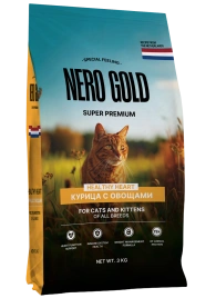 Сухой корм NERO GOLD для кошек и котят с мясом курицы и овощами, 3 кг